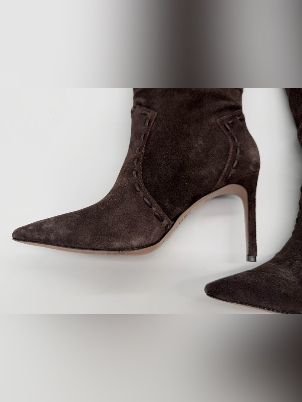 Schutz Eliana Brown Suede Western Knee-High Stiletto Boots – Size 8.5 - Picture 7 of 12